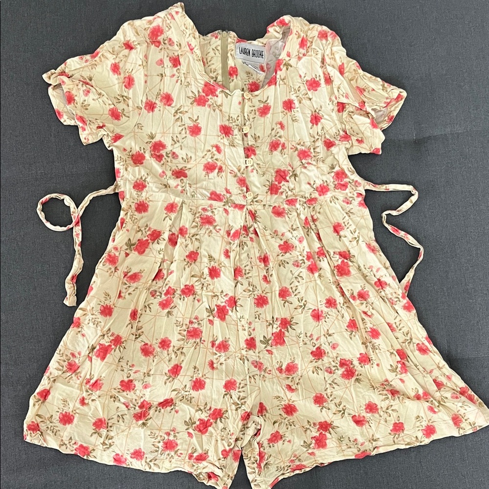Vintage Lauren Brooke Floral Print Romper - Cream and Red